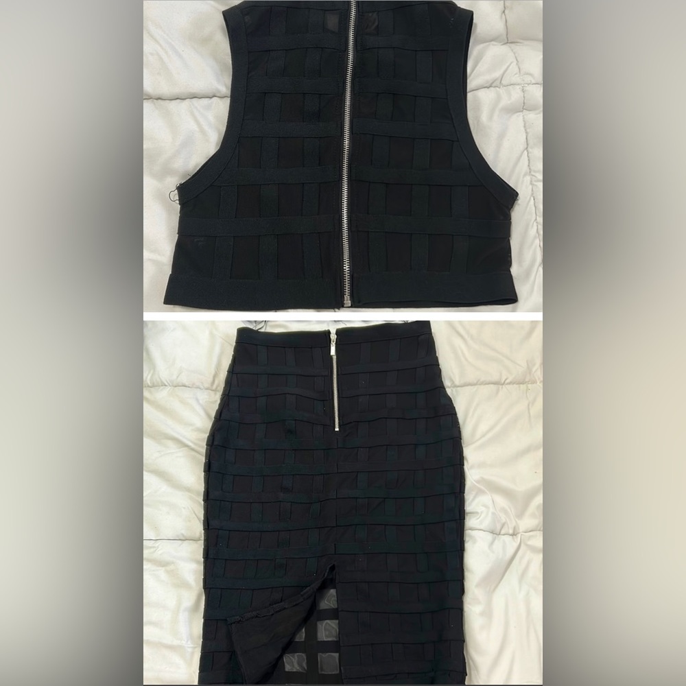 Black Sleeveless Crop Top and Pencil Skirt Set